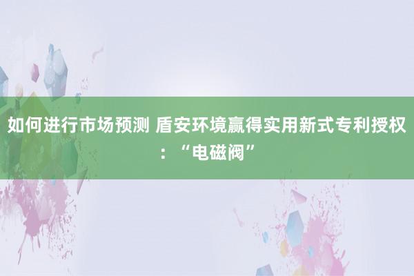 如何进行市场预测 盾安环境赢得实用新式专利授权：“电磁阀”