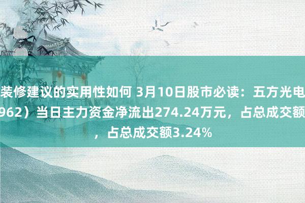 装修建议的实用性如何 3月10日股市必读：五方光电（002962）当日主力资金净流出274.24万元，占总成交额3.24%