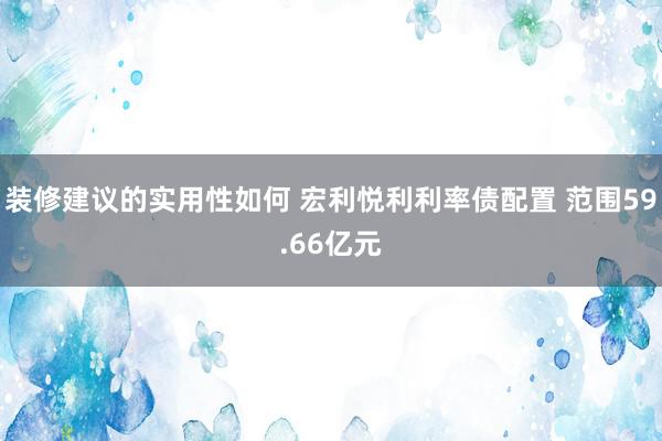 装修建议的实用性如何 宏利悦利利率债配置 范围59.66亿元